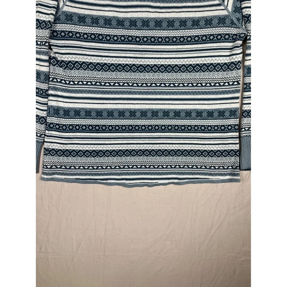 Eddie Bauer Quarter Zip Sweater Mens Medium Blue Nordic Fair Isle Cotton Blend‎